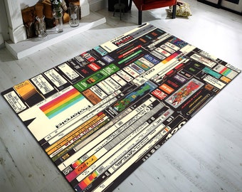 VHS Tape Rug, Retro Media Room Decor, Cotton Area Rug