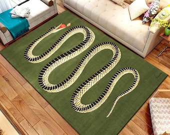 Green Snake Pattern Rug, Reptile Decor, Cotton Base