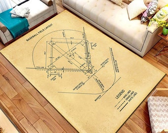 Baseball Field Blueprint Rug, Sports Art, Boys Room Decor