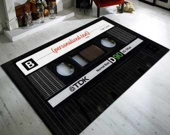 Retro Cassette Tape Rug, 90s Music Lover Gift, Non-Slip Cotton Base