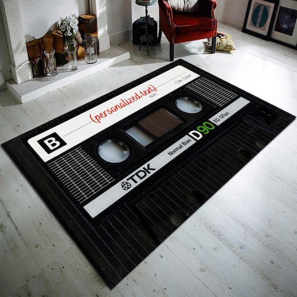 Retro Cassette Tape Rug, 90s Music Lover Gift, Non-Slip Cotton Base