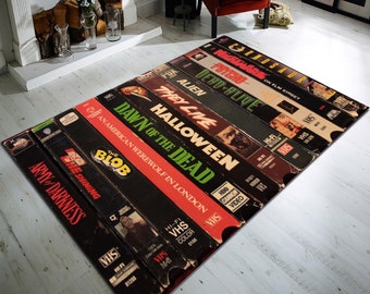 Retro VHS Horror Movie Rug, Cotton Home Theater Decor