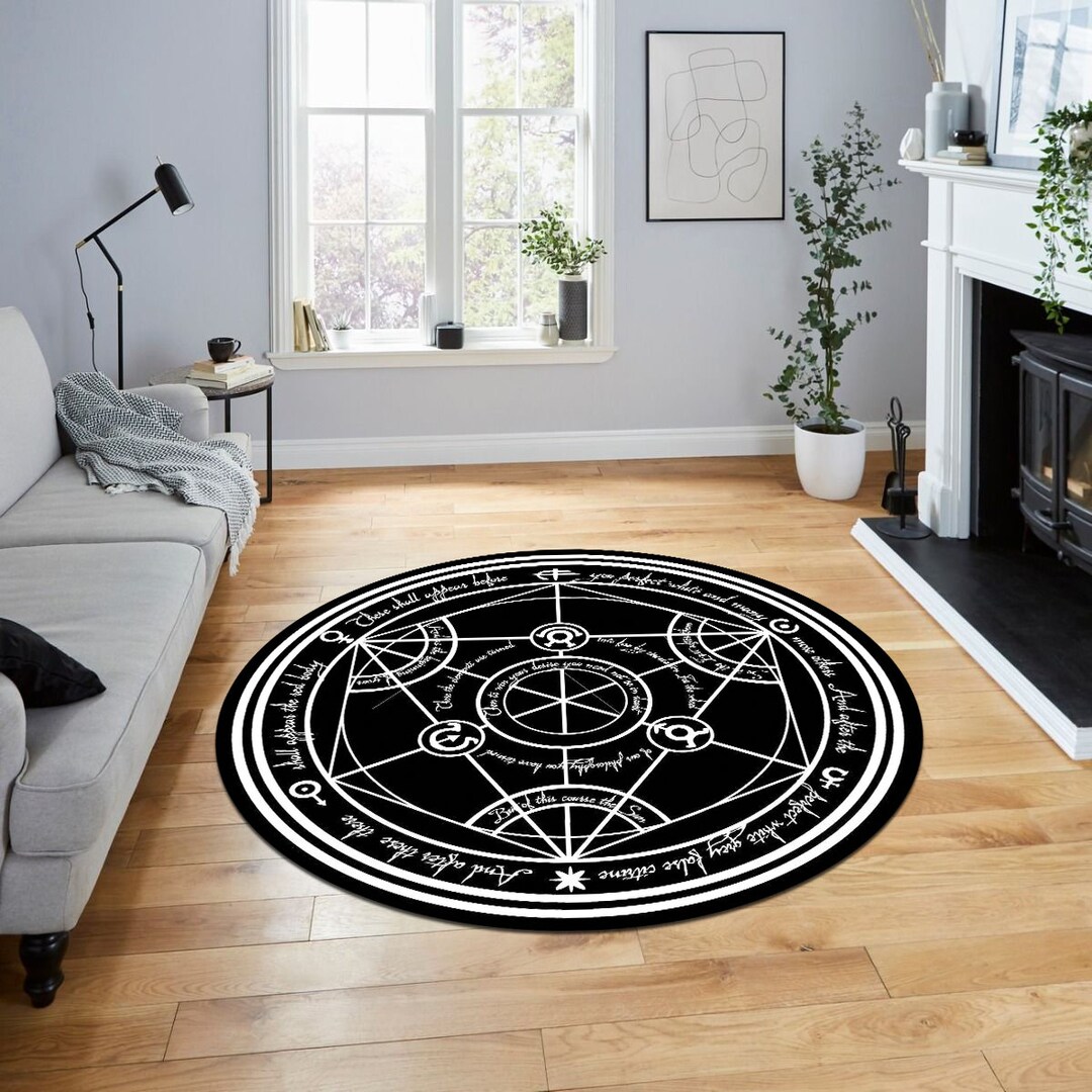 Pentagram Rug Design Pentagram Round Rug, Black and White Satanic Star Design - Etsy