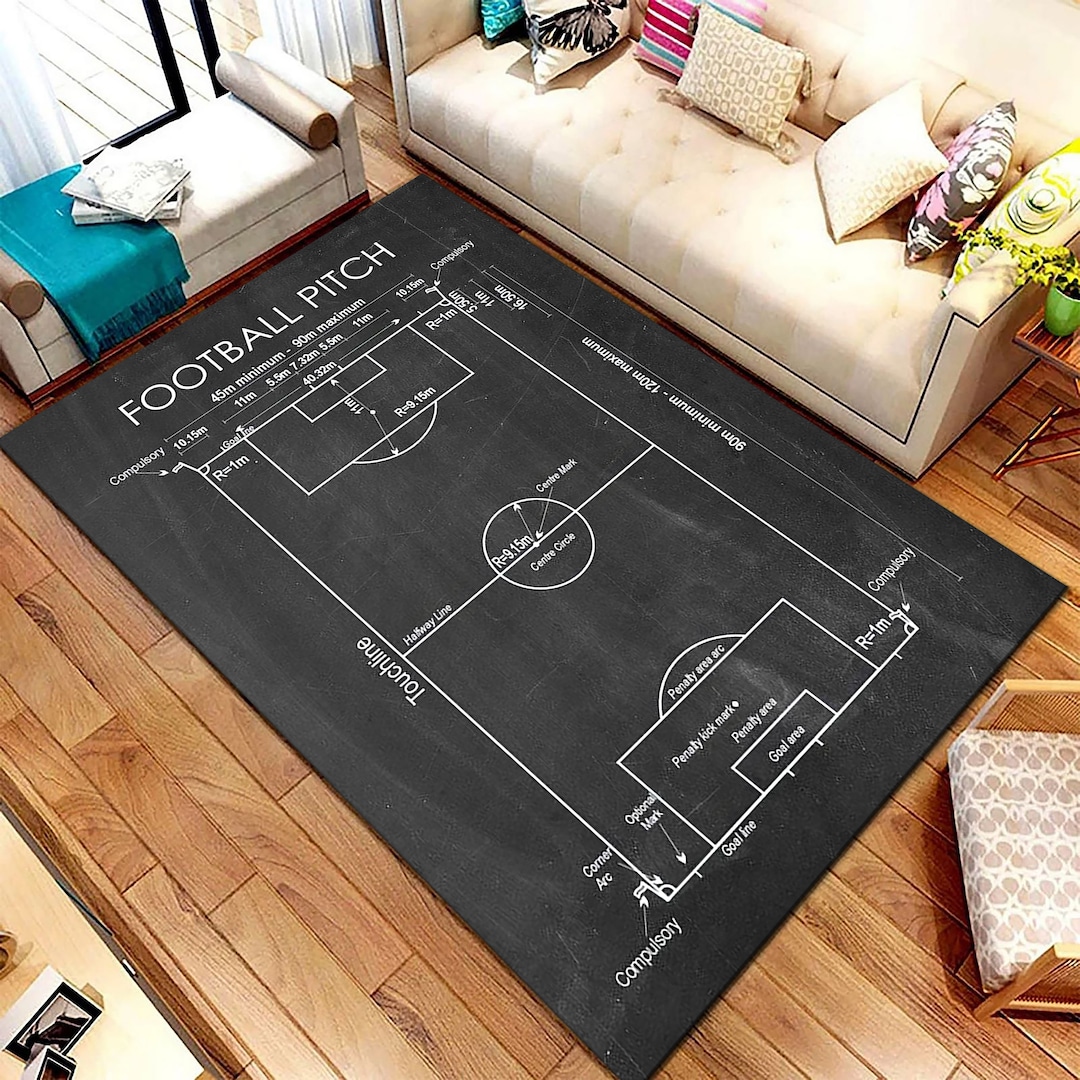 Cu Football Rug Football Pitch Rug, Abstract Sport Decor, Modern Cotton Base - Etsy