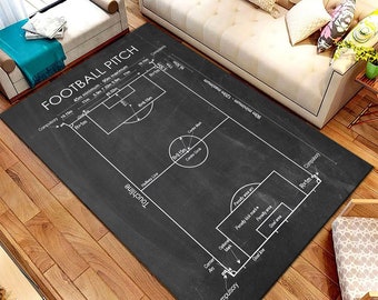 Football Pitch Rug, Abstract Sport Decor, Modern Cotton Base