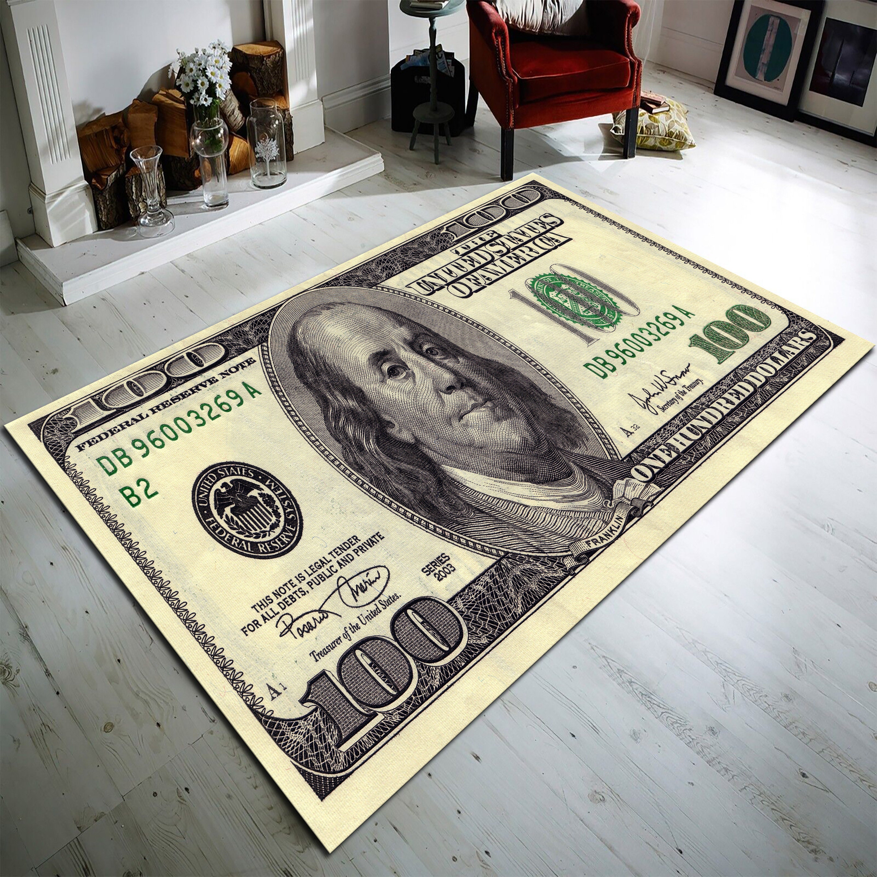 100 Dollar Bill Läuferteppich – 66x160 Cm, Rutschfest, Aus Memory-Schaum, Gelddesign