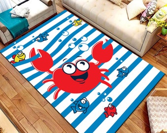 Crab Kids Rug, Sea Animal Nursery Decor, Personalized Children's Rug