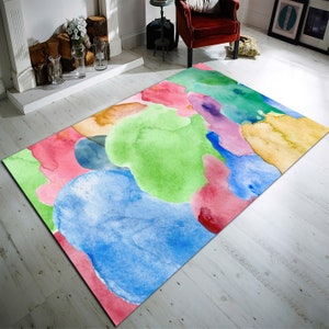 Colorful Rug, Abstract Watercolor Rug, Rainbow Carpet, Non Slip High Quality Rug, Home Decor, Rug for Living Room, Rainbow Area Rugs, Gift