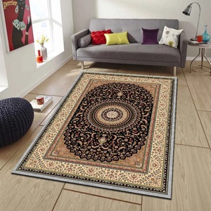 Oriental Rug, Floral Motif Persian Patterned Rug, Luxury Modern Rug, Home Decor, Living Room Rug, Area Rug, Machine Washable, Home Decor
