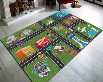 City Map Traffic Rug, Kids Cotton Play Carpet