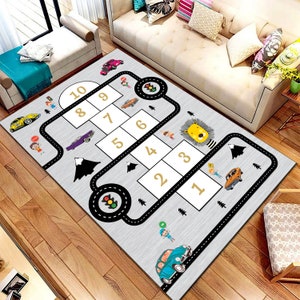 Niedlicher Hopscotch Teppich, Auto Hopscotch Teppich, Kinderspielteppich, dekorativer Teppich, Kinderzimmerteppich, Spielteppich, Designteppich, rutschfester Teppich