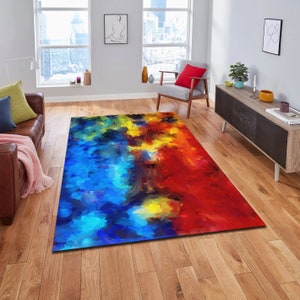 Colorful Rug, Rainbow Carpet, Home Decor, Rug for Living Room, Rainbow Area Rugs, Gift, Abstract Watercolor Rug