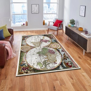 Tapis moderne, tapis carte du vieux monde, tapis carte vintage, tapis carte du monde vintage, tapis personnalisés, carte du vieux monde, tapis classique, tapis carte ancienne,