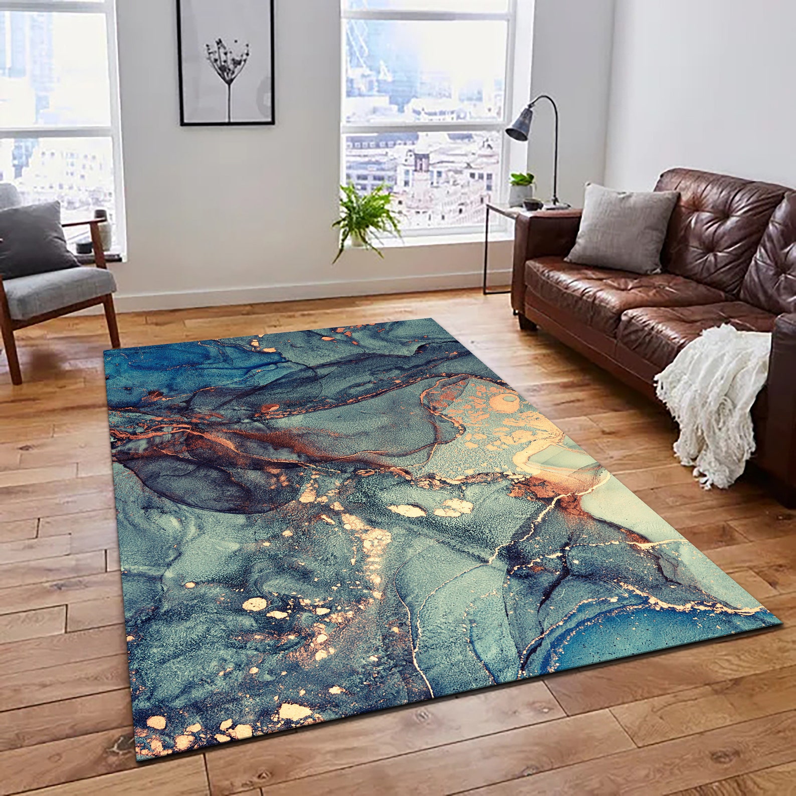 Blue Rug Abstract Pattern Abstract Blue Marble Rug, Modern Art, Salon Decor - Etsy