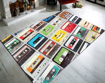 Personalized Cassette Mix Tape Rug, Non-Slip Backing