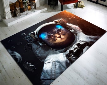Astronaut Cat Area Rug, Space Design, Home Decor