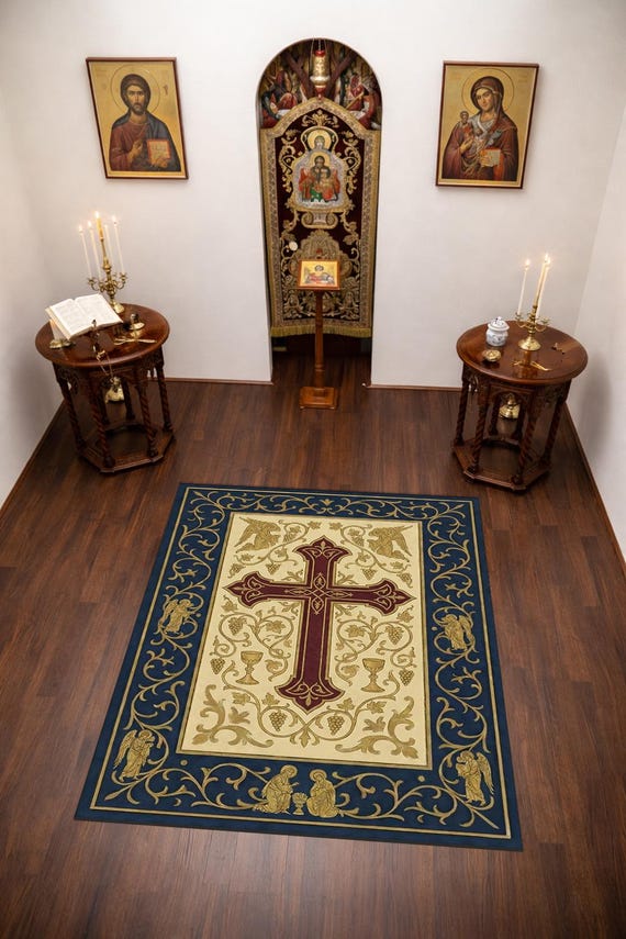 Personalized Christian Prayer Rug, Catholic Cross Mat, Christian Gift, Religious Carpet