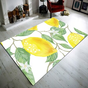 Lemon Tree on High Quality Rug, Lemon Rug, Kitchen Rug, Floor Rug, Laundry Rug, Farmhouse Rug, Bathroom Rug, Lemon Decor, Lemon Area Rug