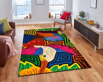 Rainbow Animal Pattern Rug, Colorful Abstract Home Decor