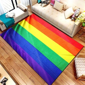 LGBT Pride Flag Rug, Colorful Rug, Abstract Rug, Rainbow Carpet, Non Slip High Quality Rug, Home Decor, Living Room Rug, Rainbow Area Rug
