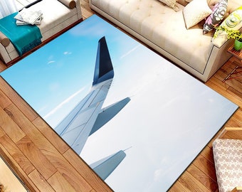 Airplane Wing Rug, Sky View, Airport Theme, Cotton Area Rug