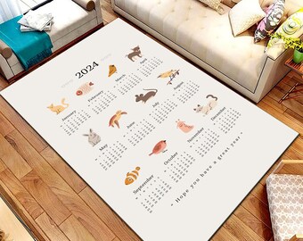 2024 Calendar Rug, Modern Living Room, Cotton Area Rug