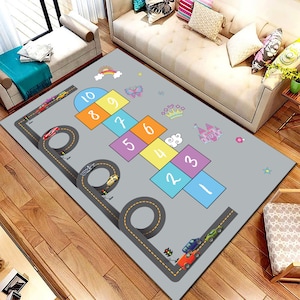 Hopscotch Kindergarten Teppich, Spielmatte für Kinderzimmer, Rutschfester Aktivitätsteppich, Spielzimmer Teppich, Kindergarten Matte, Babyzimmer Teppich, Hopscotch Teppich, Mädchen und Jungen Teppich