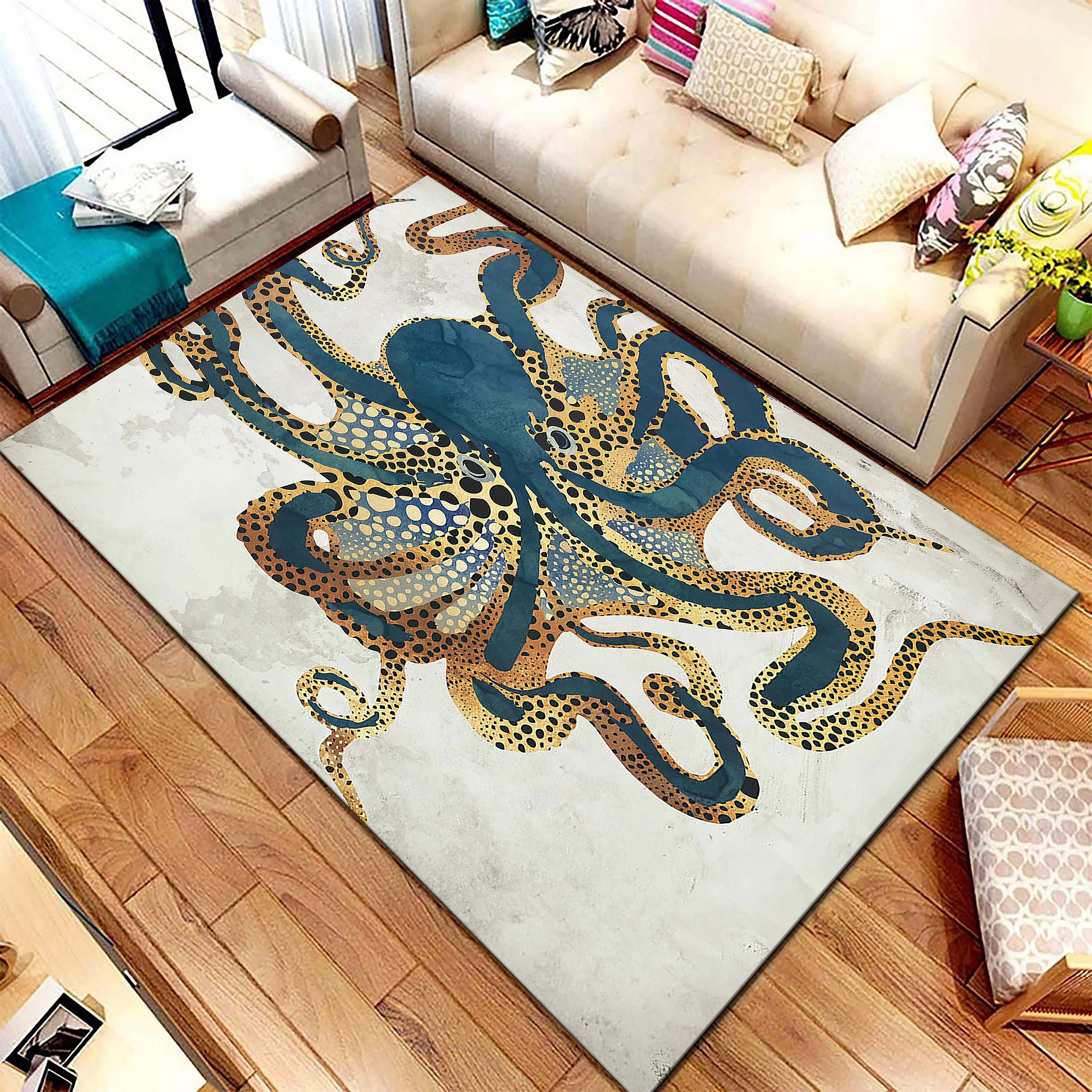 タコのエリアラグ、モダンなプリント、海岸風装飾 - Etsy 日本