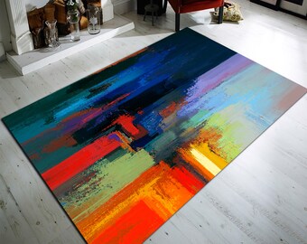 Abstract Brushstroke Rug, Modern Art Floor Covering