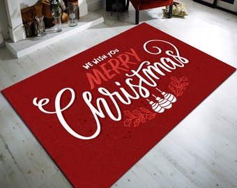 Merry Christmas Rug, Holiday Decor, Cotton Polyester Blend