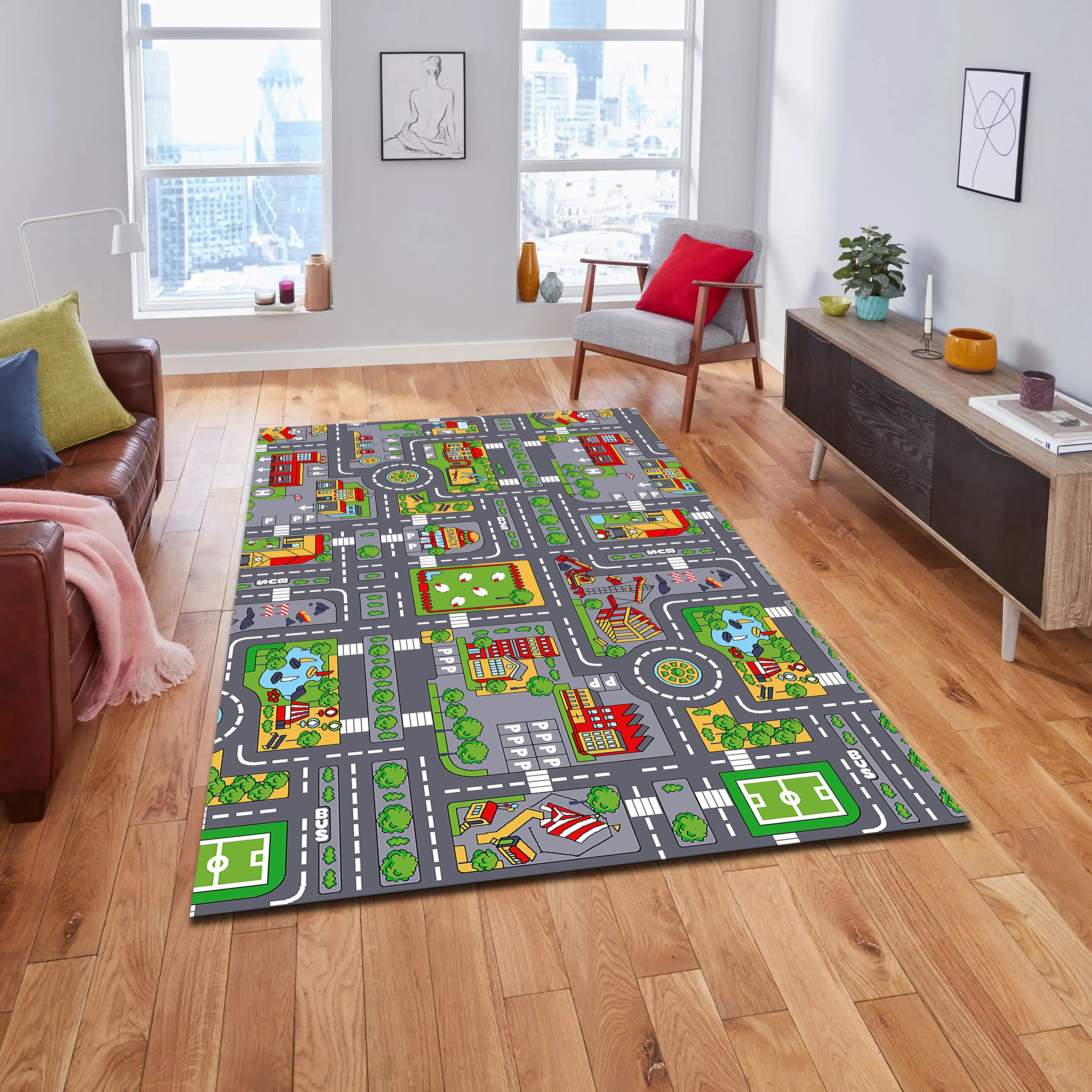 Kid City Map Traffic Rug, City Road Children Friendly Carpet, Traffic ...