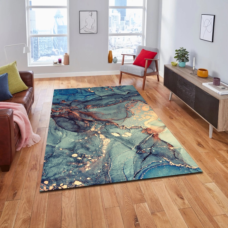 Blue Marble Rug Pattern Abstract Blue Marble Rug, Modern Art, Salon Decor - Etsy