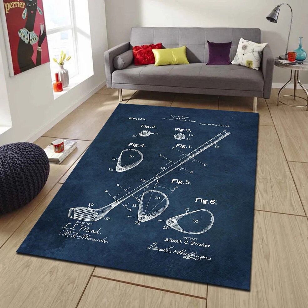 Neutral Color Golf Rug Golf Blueprint Rug, Modern Sport Decor, Cotton Base - Etsy