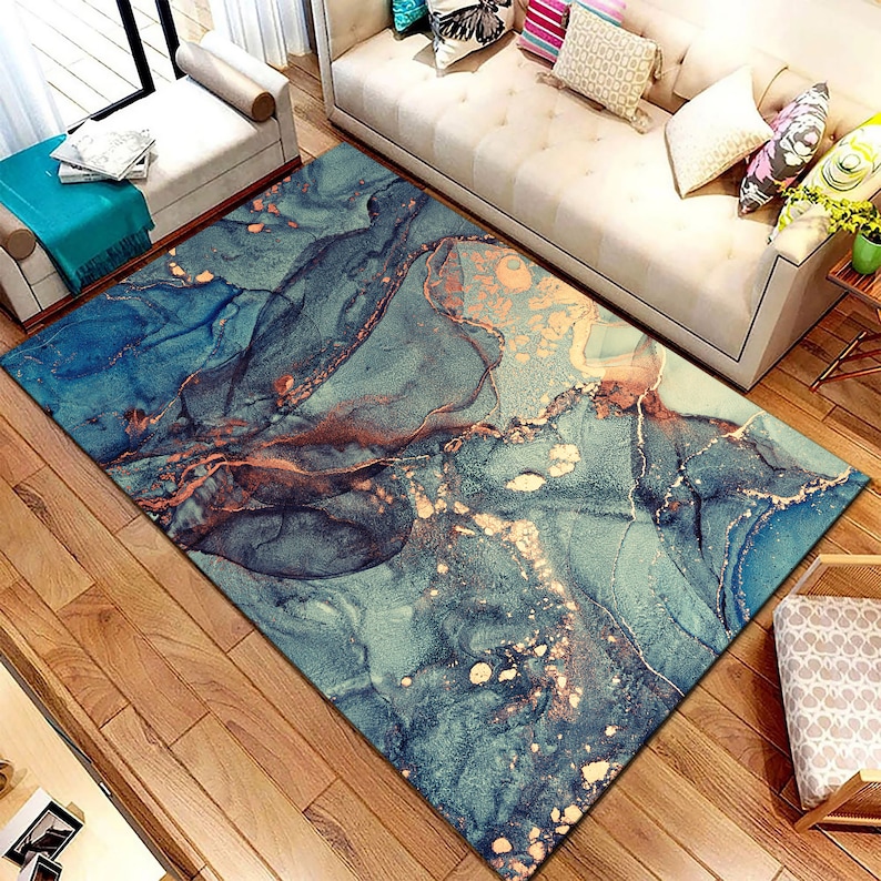 Blue Marble Rug Pattern Abstract Blue Marble Rug, Modern Art, Salon Decor - Etsy