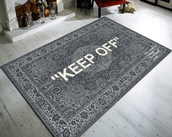Keep Off Grey Rug, Traditional Modern Design, Non-Slip Carpet