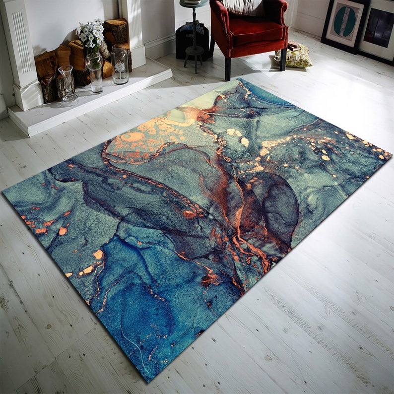 Blue Marble Rug Pattern Abstract Blue Marble Rug, Modern Art, Salon Decor - Etsy