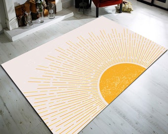 Boho Sun Rug, Modern Sunset Painting, Cotton Blend