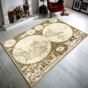 Tapis moderne, tapis carte du vieux monde, tapis carte vintage, tapis carte du monde vintage, tapis personnalisés, carte du vieux monde, tapis classique, tapis carte ancienne,