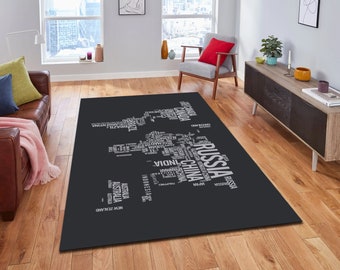 World Map Rug, Modern Cotton Blend Carpet, Home Decor
