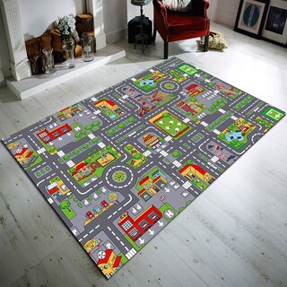 Carpet City Tappeto Passatoia 80x150 Cm – Motivo Floreale Grigio E Verde Menta – Pelo Piatto 11mm