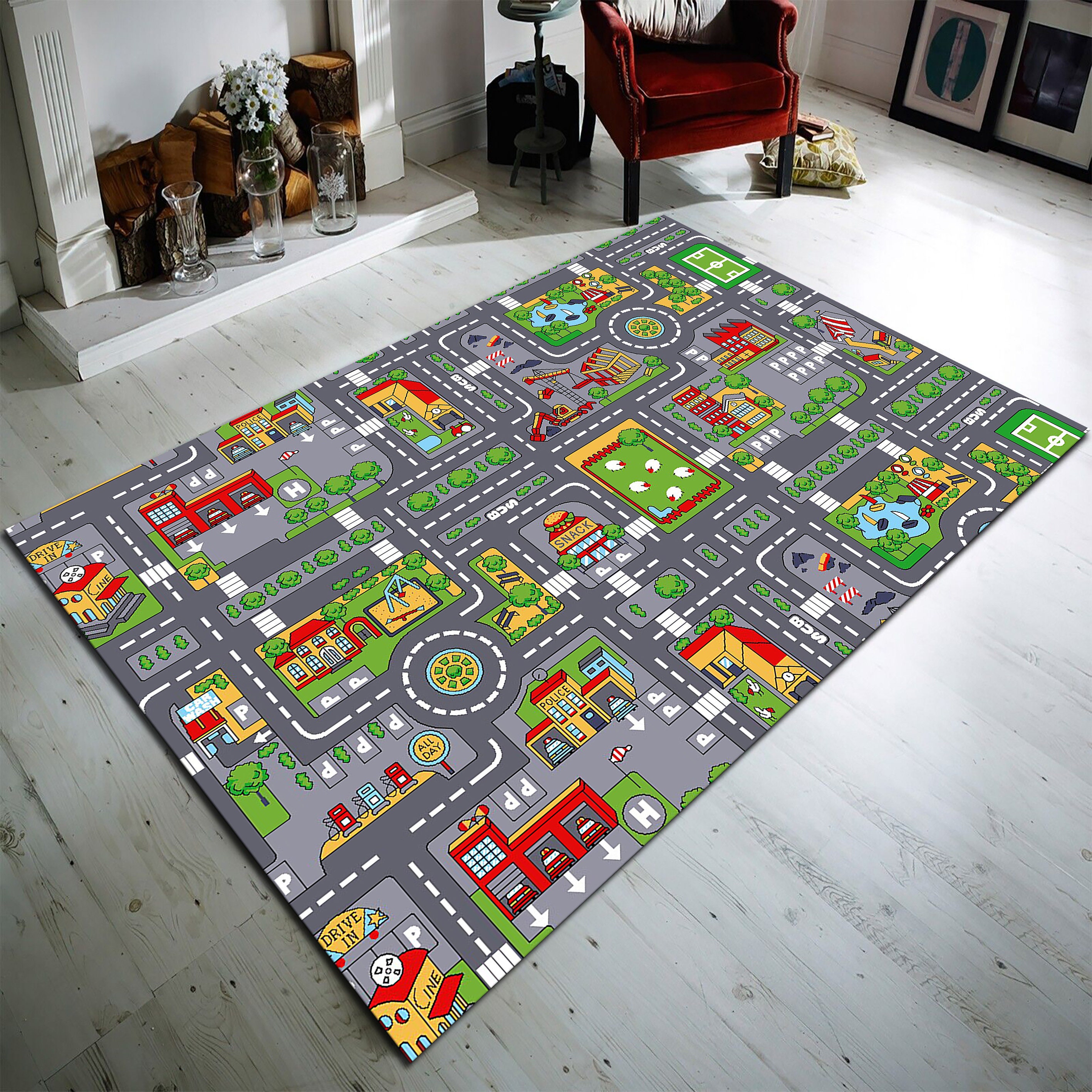 Carpet City Tappeto Passatoia 80x150 Cm – Motivo Floreale Grigio E Verde Menta – Pelo Piatto 11mm