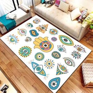 Evil Eye Rug, Blue Evil Eye Rug,Amulet Rug,Colorful Rug,Modern Blue Rug,For Living Room Rug,Blue Pattern Eyes,Gift House Rug,Decorative Eyes