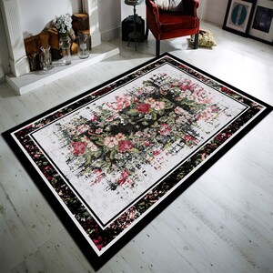 Blumenteppich, Teppich nach Maß, Schwarz-Weiß-Teppich, Teppich für Wohnzimmer, Teppich für Wohnzimmer, Teppich für Wohnzimmer, Teppich, Geschenk