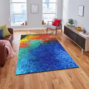 Colorful Rug, Rainbow Carpet, Home Decor, Rug for Living Room, Rainbow Area Rugs, Gift, Abstract Watercolor Rug