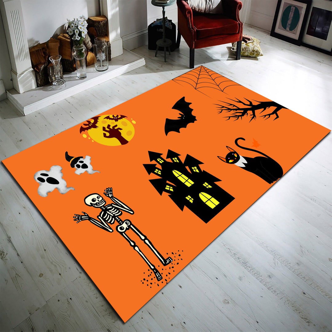 Halloween Area Rug, Spooky Ghost, Pumpkin, Cat Design - Etsy