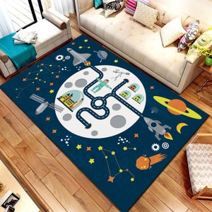 Space Way Patterned Kids Carpet,Space Themed Education Kids Room Rug,Personalizable Kids Room Carpet,Planet Carpet,Gifts For Kids