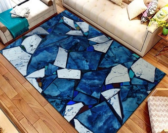 Blue Stone Pattern Rug, Abstract Modern Area Rug, Custom Size