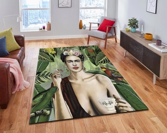 Frida Kahlo Rug, Modern Art Carpet, Tropical Decor