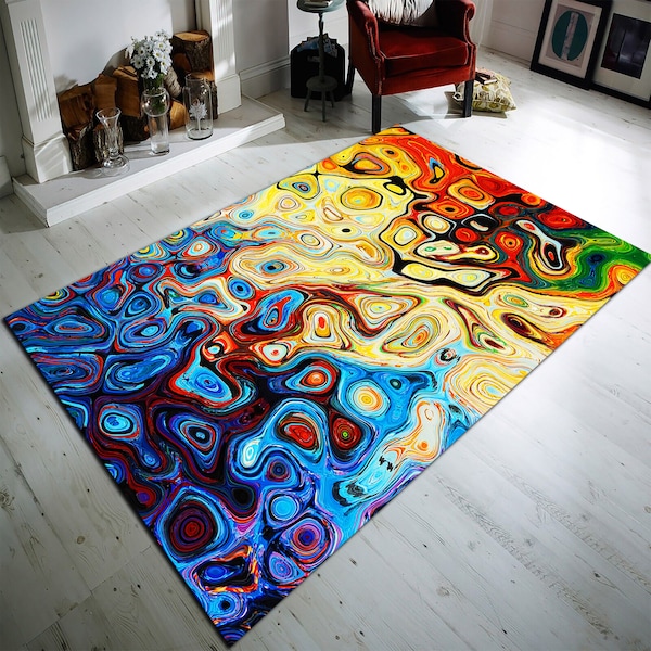 Colorful Rug, Rainbow Carpet, Home Decor, Rug for Living Room, Rainbow Area Rugs, Gift, Abstract Watercolor Rug