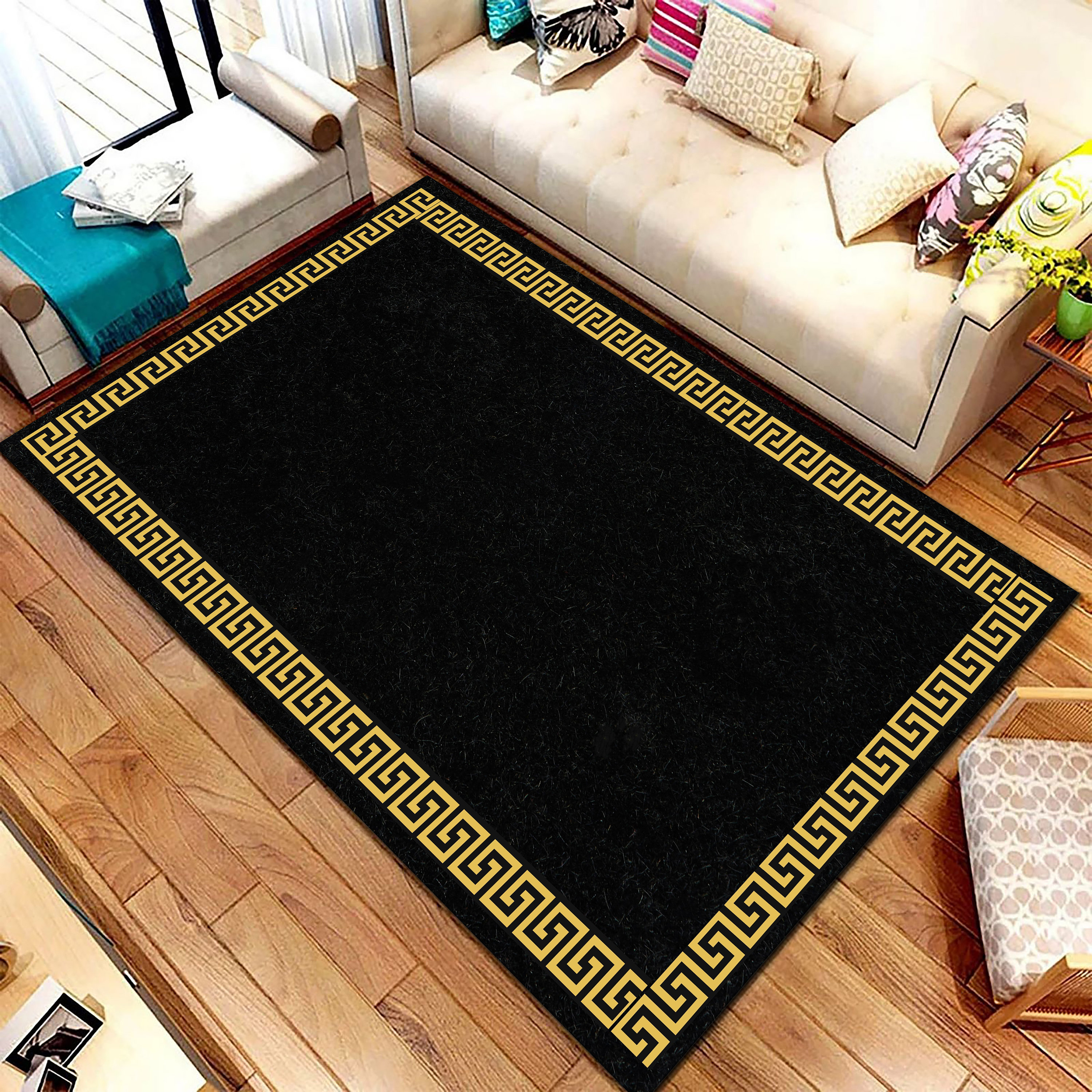 Black and Gold Ancient Greek Wave Rug, Greek Mythology, Modern Rug ...